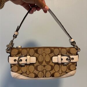 Y2K Coach Brown and Cream Signature Shoulder Bag